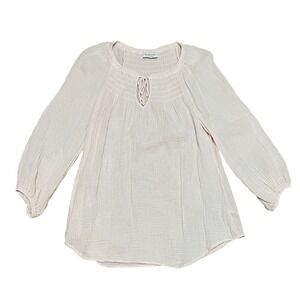 Michael Stars Women's M Cream Cotton Gauze Smocked Keyhole Peasant Blouse